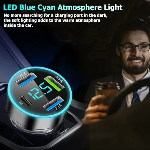 Another view of the 88W Car Charger USB C Super Fast Cigarette Lighter USB