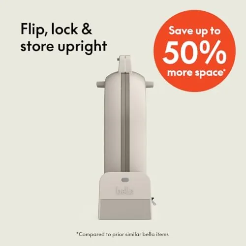 The waffle maker standing upright in a narrow storage gap