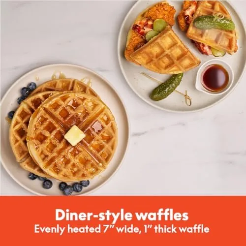A plate of waffles with toppings made by the compact maker