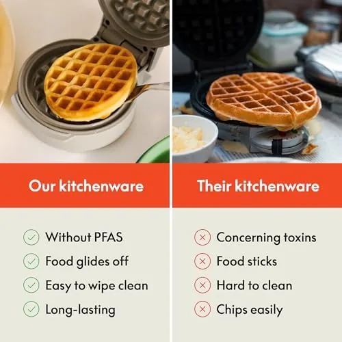 The waffle maker being wiped clean with a damp cloth after cooking