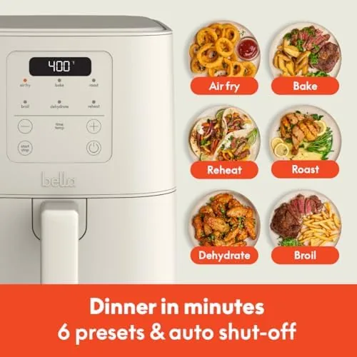 Comparison of the bella slim air fryer beside a larger cube shaped air fryer