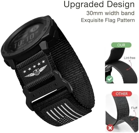 Close look at the Abanen Rugged Tactical Nylon Watch Band for Garmin Instinct 3 build quality