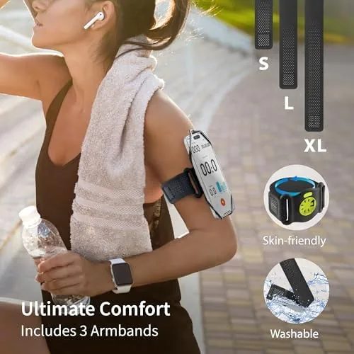The phone carrier rotated to a landscape orientation on the armband mount