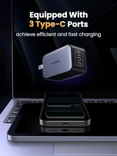 The UGREEN Nexode 65W GaN USB C Wall Charger, 3-Port Type-C in real use