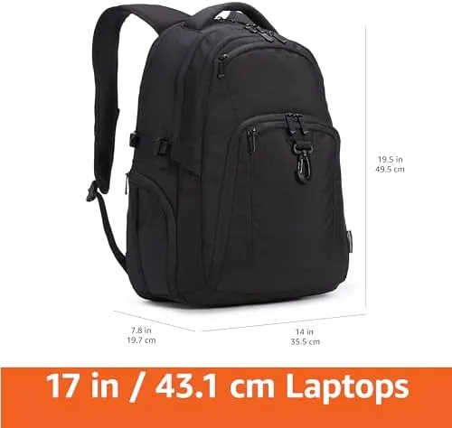 The Amazon Basics Travel Laptop Backpack with Multiple Pockets and Compartments in real use