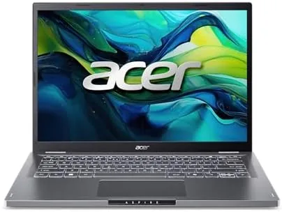 Acer Aspire 14 laptop open on a desk showing the 14 inch display and keyboard