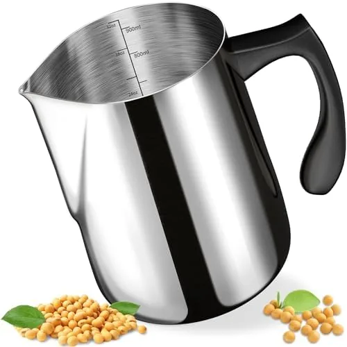 The 32oz stainless steel candle making pouring pot full of molten wax