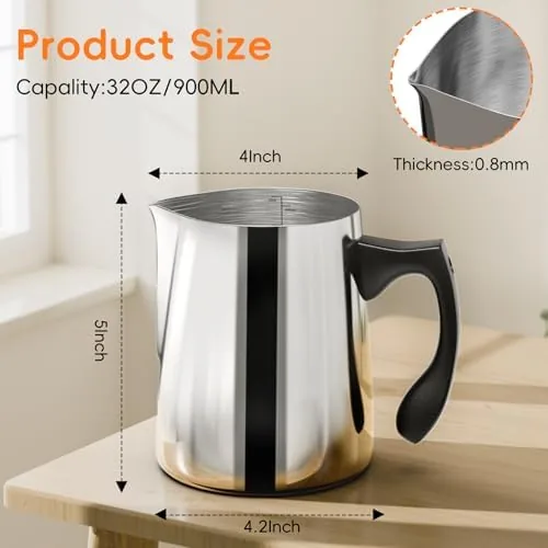 Close up of the heat resistant handle and the rim of the pouring pot