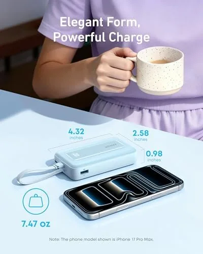 An iPhone connected to the power bank showing a rising charge level