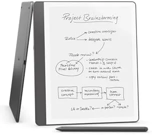 Close up of the Kindle Scribe screen and the magnetic Premium Pen attachment
