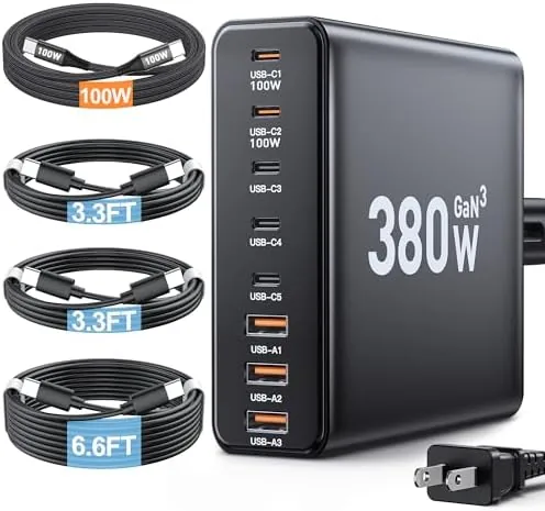380W USB C Charger Block with 4 USB Cables Dual 100W Charging Station | Review: Tested and Rated