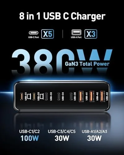 Close look at the 380W USB C Charger Block with 4 USB Cables Dual build quality