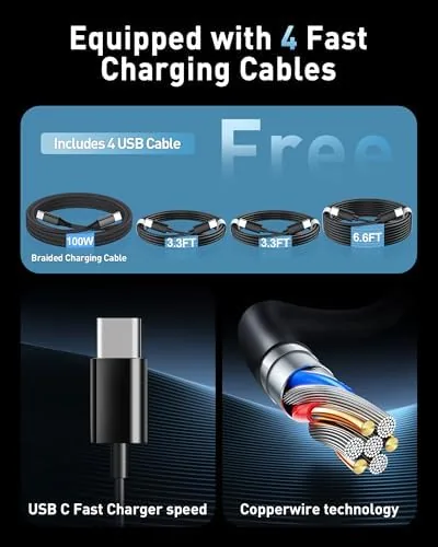 The 380W USB C Charger Block with 4 USB Cables Dual in real use