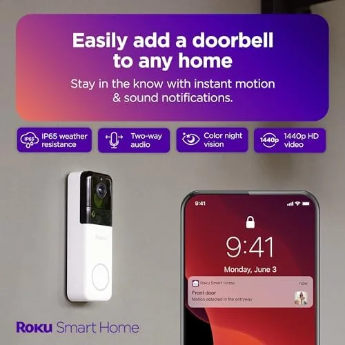 Close look at the Roku Smart Home Wireless Video Doorbell & Chime - 1440p build quality