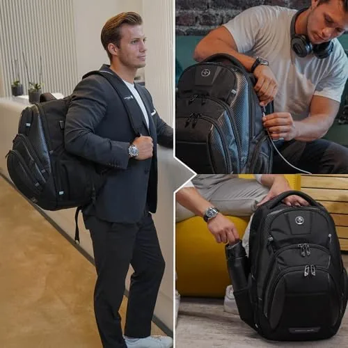 The Swissdigital Design CIRCUIT PRO Men's Laptop Backpack for College and Business in real use