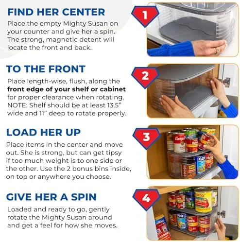 A neatly organized pantry cabinet with the lazy susan in place