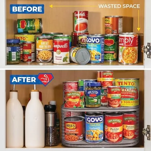The loaded lazy susan rotating while a can is lifted from the back row