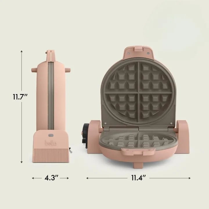 Batter being poured into the open waffle plates of the Blossom machine