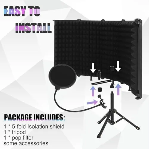 Another view of the Microphone Isolation Shield with Tripod Stand & Pop Filter for