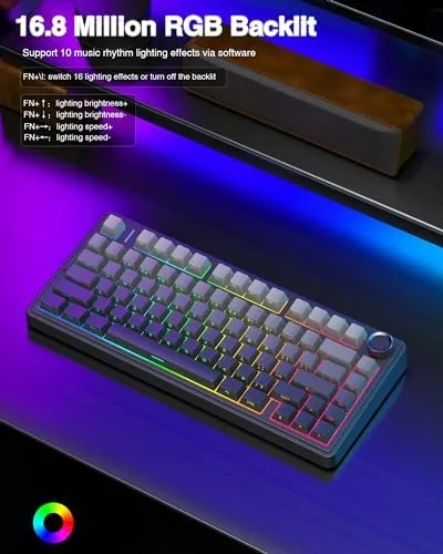 The keyboard on a workbench with the keycap puller and spare switches laid out beside it