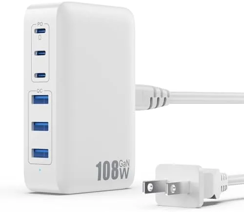 USB C Charger Block Charging Station,108W GaN III 6 Port 3xQC+3xPD Wall Charger Adapter Review: Tested and Rated