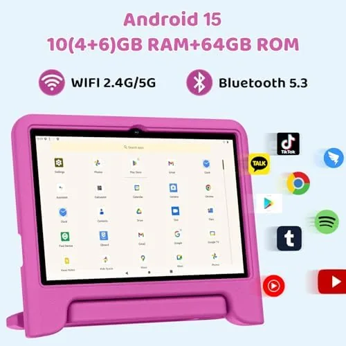 Detail shot of the COLORROOM 2026 Upgraded Android 15 Tablet, 10inch Kids Tablet, Octa-core features