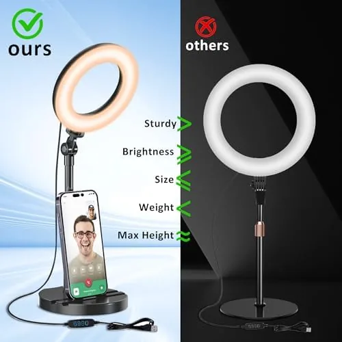 The Desk Ring Light with Telescopic Stand, Travel Desktop Hola Light in real use