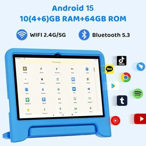 Detail shot of the COLORROOM 2026 Upgraded Android 15 Tablet, 10inch Kids Tablet, Octa-core features