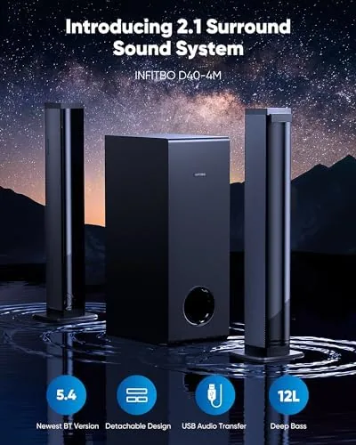 Close look at the INFITBO Sound Bar for Smart TV 2.1CH 190W Peak Power build quality