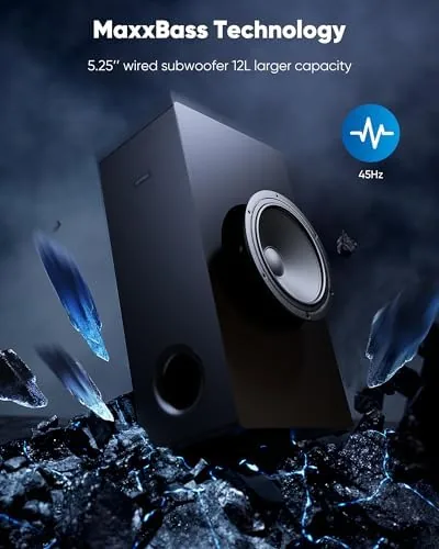 The INFITBO Sound Bar for Smart TV 2.1CH 190W Peak Power in real use