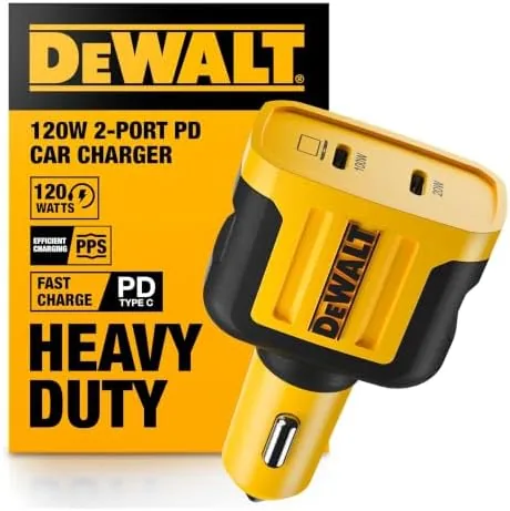 DEWALT Heavy Duty USB C Car Charger, 120W 2-Port PD 3.0 Type C Adapter Review: Tested and Rated