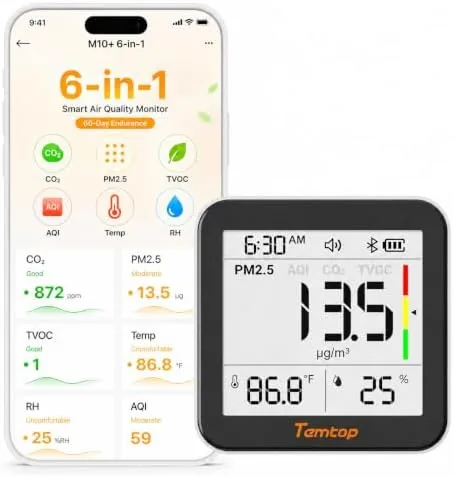 Temtop M10+ 6-in-1 CO2 Meter & Indoor Air Quality Monitor | PM2.5, TVOC, AQI Review: Tested and Rated