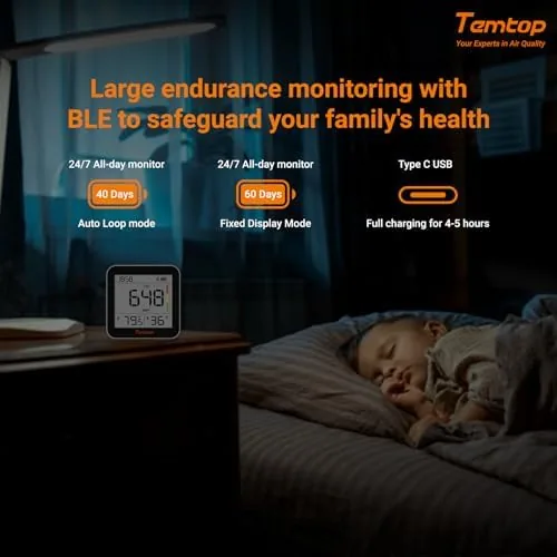 Another view of the Temtop M10+ 6-in-1 CO2 Meter & Indoor Air Quality Monitor