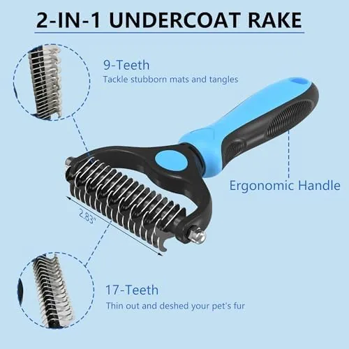 Brush working through a thick coat of fur on a large dog