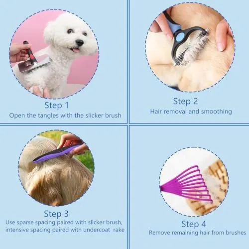 Dog sitting calmly during a brushing session with the long pin kit