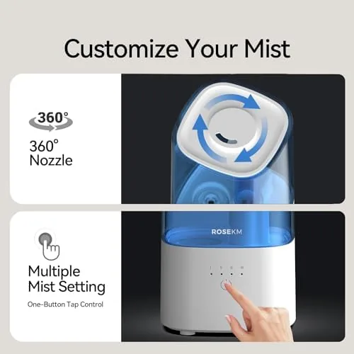 The ROSEKM Cool Mist Humidifiers for Bedroom, 2.0L Small Humidifier for compared in context
