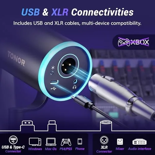 Another view of the TONOR Dynamic Podcast Microphone, XLR/USB Mic for Recording, Streaming, XLR
