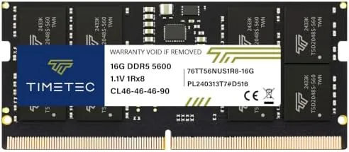 Timetec 16GB DDR5 SODIMM module next to its retail box