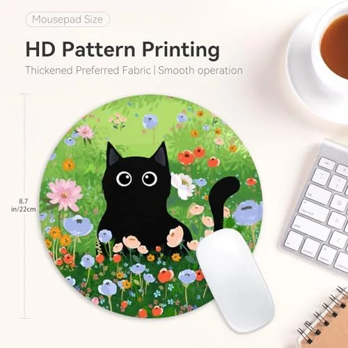 Close look at the Black cat Round Mouse Pad,Funny Small Mouse Pad with Non-Slip build quality