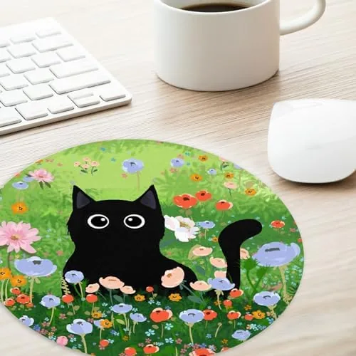 Another view of the Black cat Round Mouse Pad,Funny Small Mouse Pad with Non-Slip