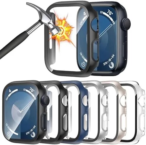 Six pack of Apple Watch 44mm hard cases with tempered glass covers