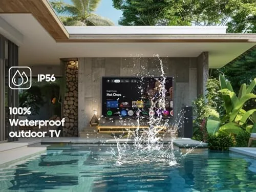 Detail shot of the SYLVOX Outdoor TV, 55 inch Waterproof Smart Outdoor TVs, 4K features