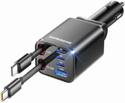 Overview of the Retractable Car Charger, SUPERONE 99W Car Phone Charger with Dual
