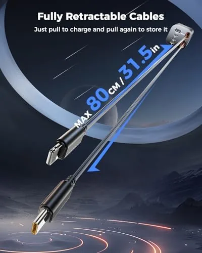 Detail shot of the Retractable Car Charger, SUPERONE 99W Car Phone Charger with Dual features