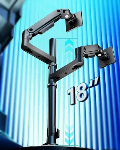 The ARES WING Stack Dual Ultrawide Monitor Mount with USB A/C in real use