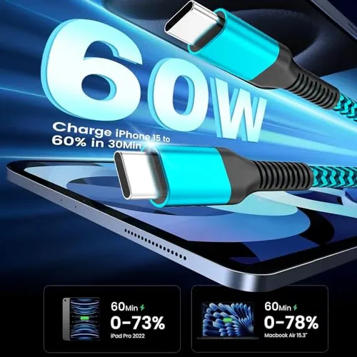 Close look at the USB C Cable, [6ft, 3-Pack 60W] PD 3.0 USB C build quality