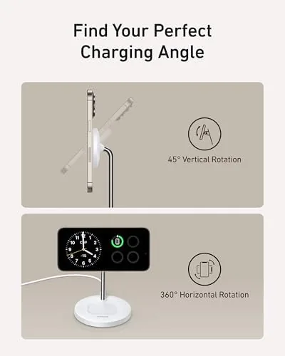 The Anker MagGo 2-in-1 MagSafe Compatible Qi2 15W Wireless Charging Stand in real use