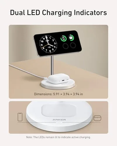 Another view of the Anker MagGo 2-in-1 MagSafe Compatible Qi2 15W Wireless Charging Stand