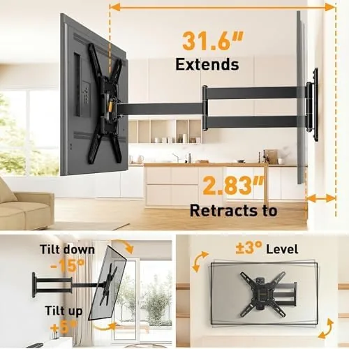 Another view of the Perlegear Long Arm TV Wall Mount for 26, 70 inch TVs