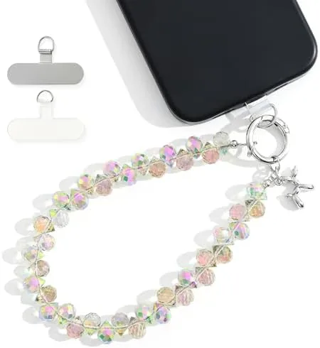 Close look at the richginker Sparkling Beaded Phone Wrist Strap with Box, D-Crystal AB build quality